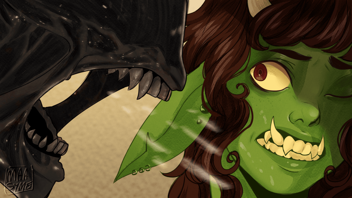 art of the famous 'Alien' scene with me as Ripley