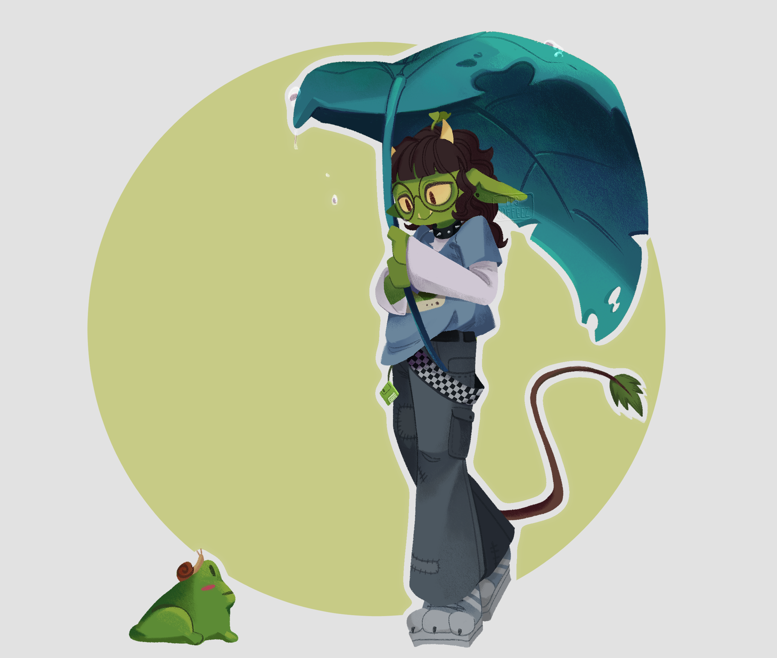 fullbody illustration of the goblin floating