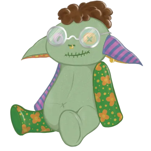 digital illustration of Broto as a patchwork plushie